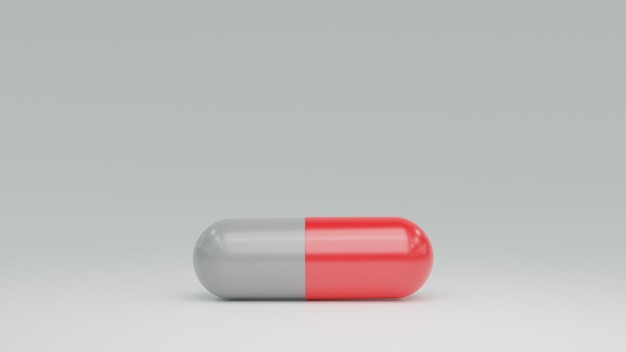 Rote und weiße Antibiotika-Medizinpillen-Kapseln auf dem Tisch für die Pflegegesundheit. 3D-Render-Illustration