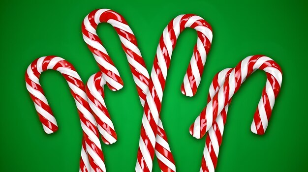 Rote und weiße gestreifte Süßigkeiten, die in Form eines X auf einem festen grünen Hintergrund angeordnet sind