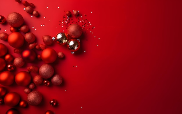 Rote Weihnachtsbälle auf einem roten Hintergrund