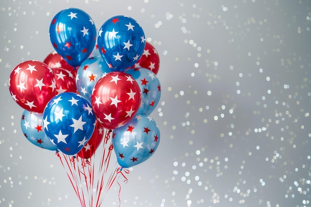 Foto rote, weiße und blaue ballons mit sternen und streifen unabhängigkeitstag dekoration banner karte