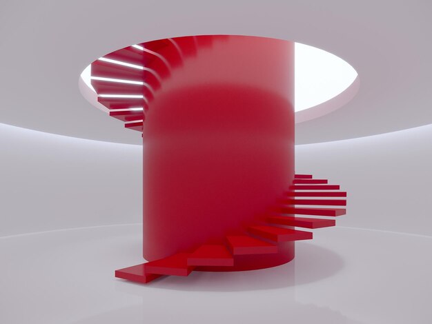 Rote Wendeltreppe im Leerraum 3D-Rendering