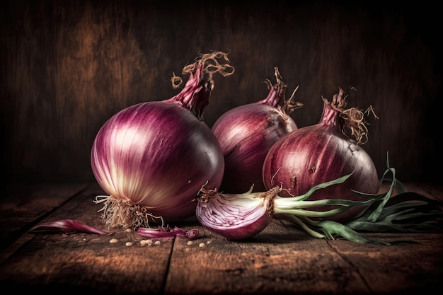 Rote Zwiebeln oder Schalottengemüse zum Kochen in der Küche vorbereitenGenerative KI