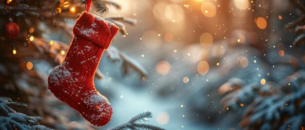 ROTEN SOCK HANGING CHRISTMAS TREE MADE WITH BOKEH LED LIGHTS AND SNOW (ROTTE SOCKEN Hängender Weihnachtsbaum, hergestellt mit LED-Lichtern und Schnee)