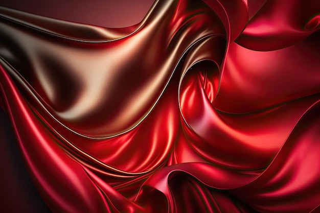 Roter abstrakter, glänzender Plastikseide- oder Satin-Wellenhintergrund Generative KI