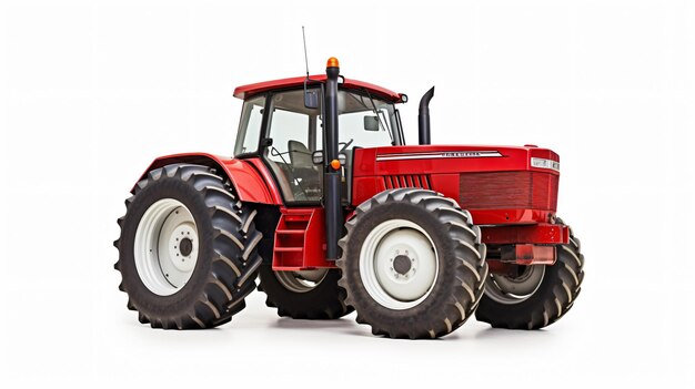 Foto roter allgemeiner traktor, der auf einem feld positioniert ist