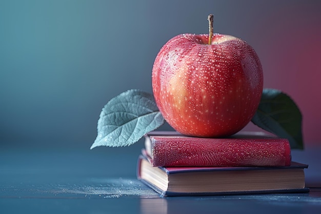 Roter Apfel auf der Spitze der Bücher Generative KI