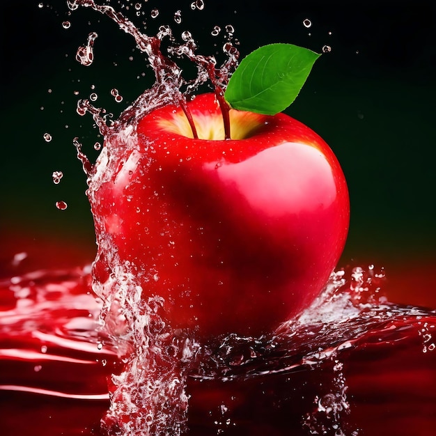Roter Apfel in einem Wasserspritz Generative Ai