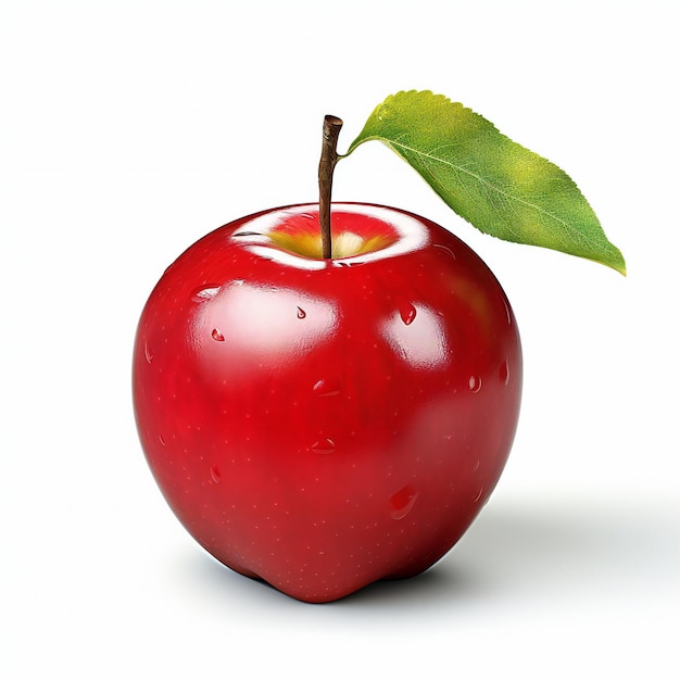 Roter Apfel mit Blatt isoliert auf weißem Hintergrund