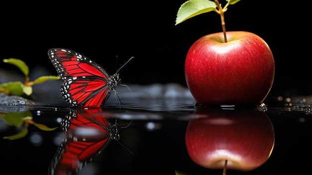 Roter Apfel mit Butterfliege HD-Hintergrundbild