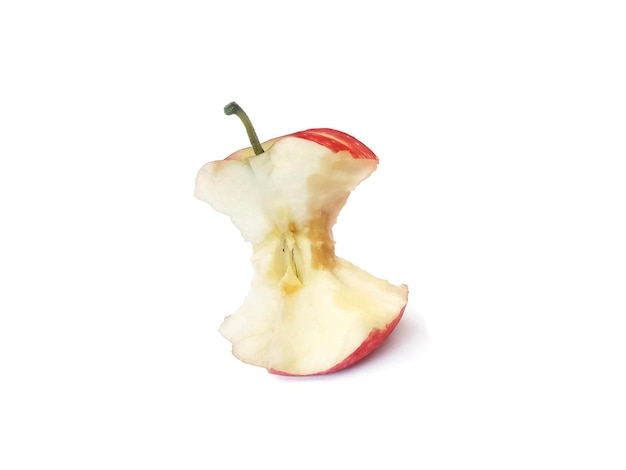 Roter Apfel mit fehlendem Biss isoliert auf weißem Hintergrund