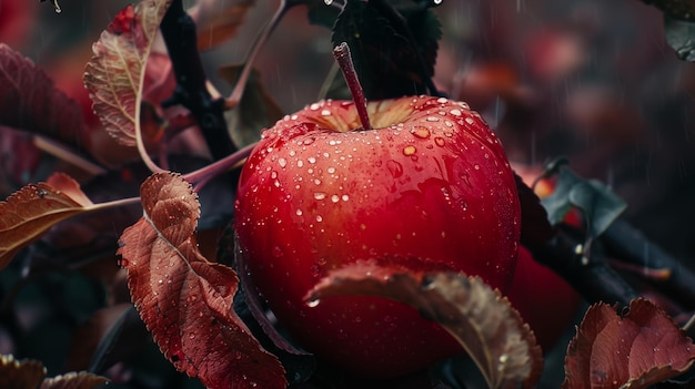 Roter Apfel und Blätter