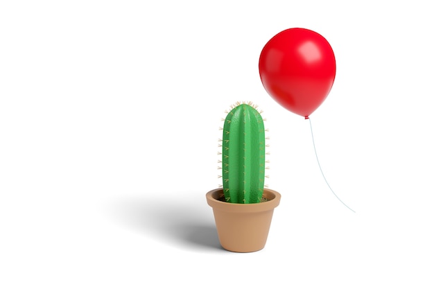Roter Ballon gefährlich nahe an den Dornen eines Kaktus.