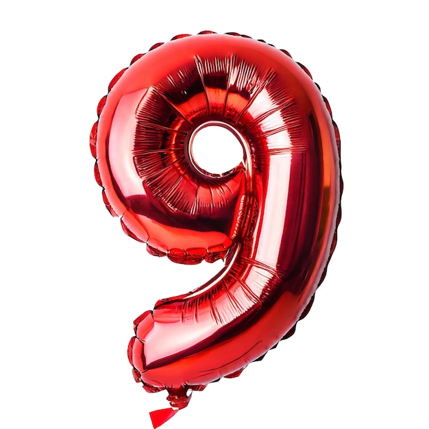 Foto roter ballon in form einer neun isoliert auf weiß