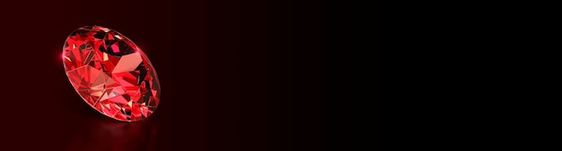 Roter Diamant auf schwarzem Hintergrund breites Bild 3D-Rendering