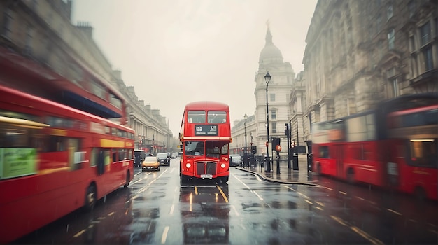 Foto roter doppeldeckerbus an einem regnerischen tag in london, großbritannien