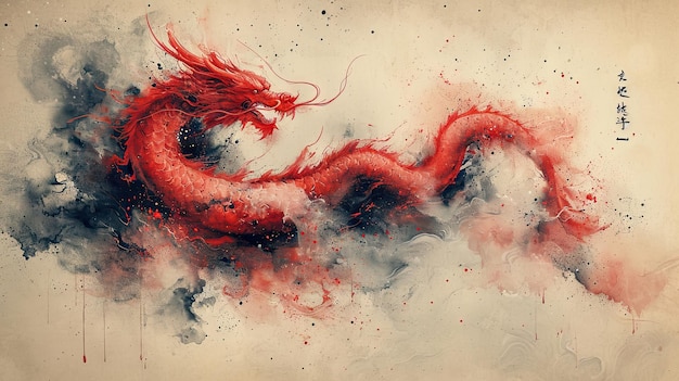 Roter Drache auf Grunge-Hintergrund Digitale Illustration