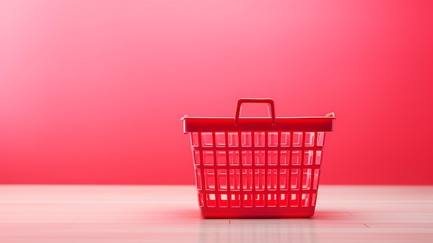 Roter Einkaufskorb auf rosa Hintergrund
