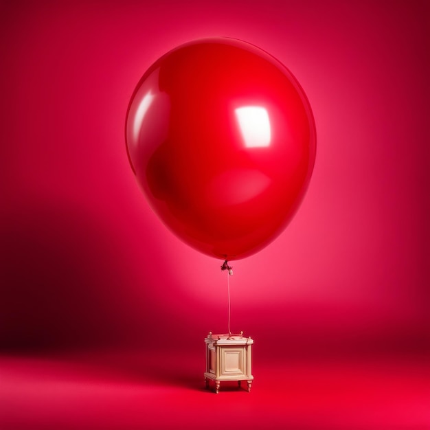 Roter, farbiger Ballon isoliert auf rotem Hintergrund