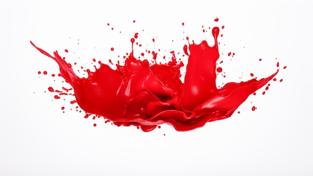 Roter Farbspritzer isoliert auf weißem Hintergrund, flüssiges Spritzer-Hintergrundkonzept