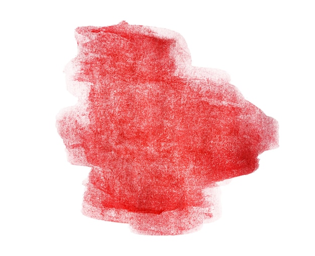 roter Fleck, der mit Aquarellfarben auf einem weißen, isolierten Hintergrund gezeichnet wurde.