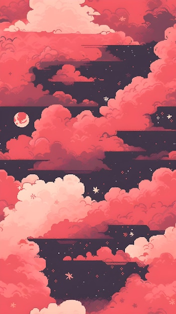 Roter Himmel mit Wolken und Mond