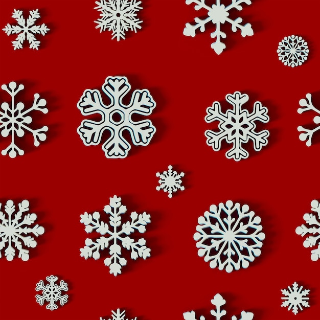 Roter Hintergrund der weißen Schneeflocke des Weihnachtsmusters