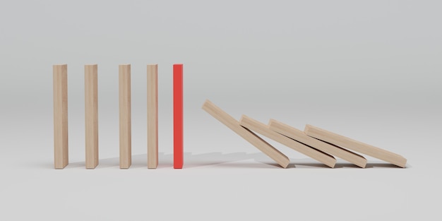 Roter Holzeffekt gestoppt durch ein einzigartiges, starkes Einzelstück. 3D-Darstellung, 3D-Rendering.