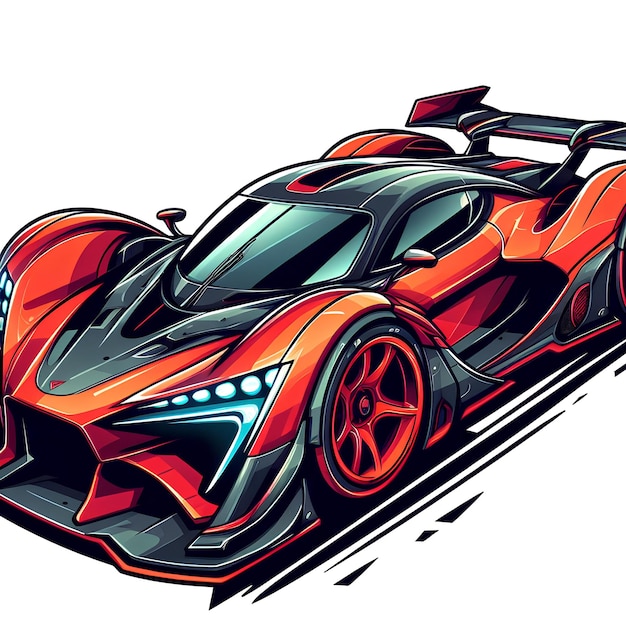 roter Hypercar im Cartoon-Stil mit weißem Hintergrund