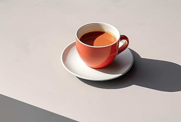 Roter Kaffeebecher mit Espresso auf einem hellen Tisch