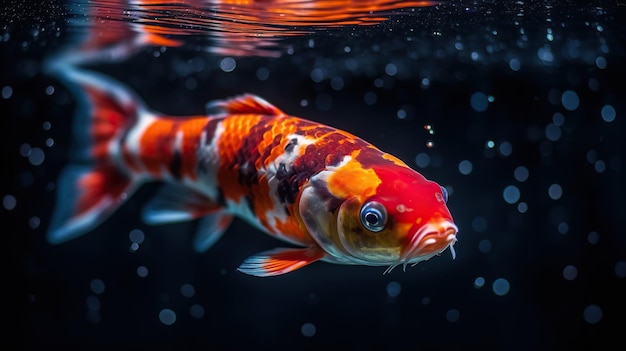 Roter Koi-Fisch im Wasser Schöner Fisch mit orangefarbenen Augen