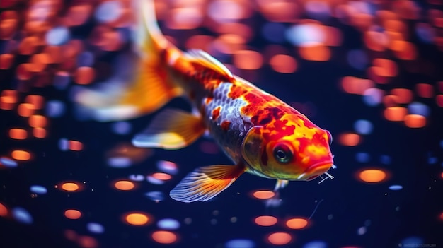 Roter Koi-Fisch im Wasser Schöner Fisch mit orangefarbenen Augen