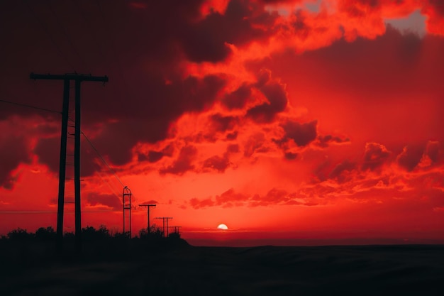 Roter Landschaftshintergrund des bewölkten Himmels