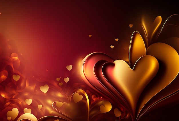 Roter Liebeshintergrund mit stilisiertem goldenem Herzen Generative KI