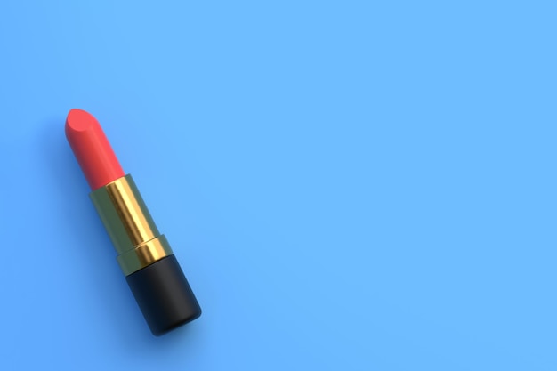 Roter Lippenstift in Nahaufnahme auf einem pastellblauen Hintergrund Kosmetika für Frauen für professionelles Make-up 3D-Rendering