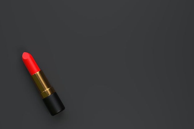Roter Lippenstift in Nahaufnahme auf schwarzem Hintergrund mit Kopierraum Damenkosmetik für professionelles Make-up