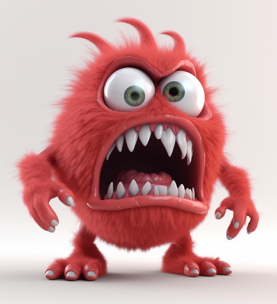 Roter lustiger Monstercharakter mit wütendem Ausdruck 3D-Illustration ai generativ