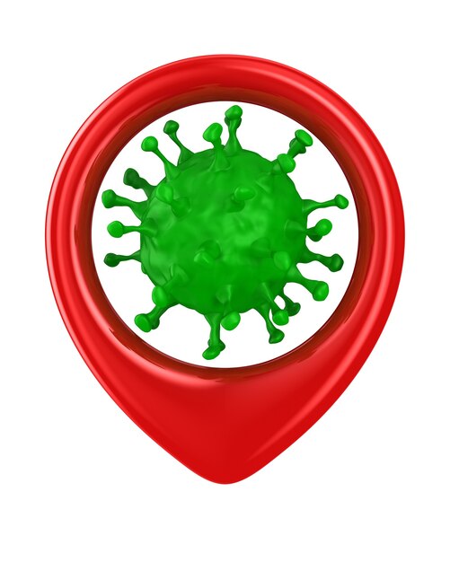 Roter Marker und Virus auf Weiß.