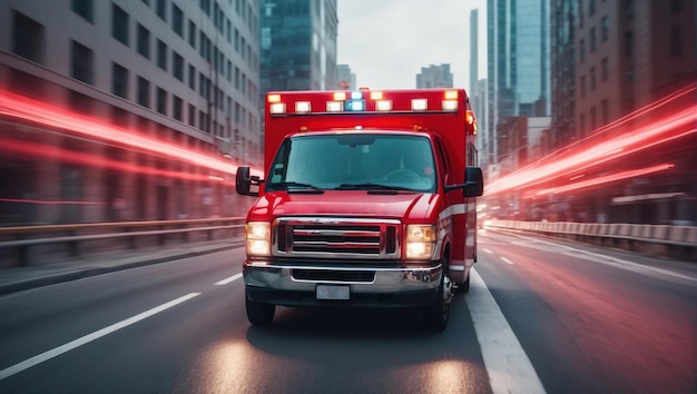 Foto roter medizinischer notfall ambulanz auto fahren ai generiert