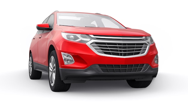 Roter mittelgroßer Stadt-SUV für eine Familie auf weißem Hintergrund 3D-Rendering