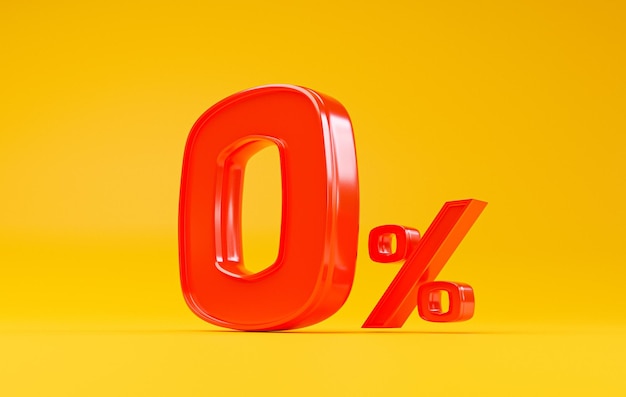 Roter Nullprozentsatz oder 0 Prozent für Sonderangebote von Einkaufskaufhäusern und Rabattkonzepten durch 3D-Rendering