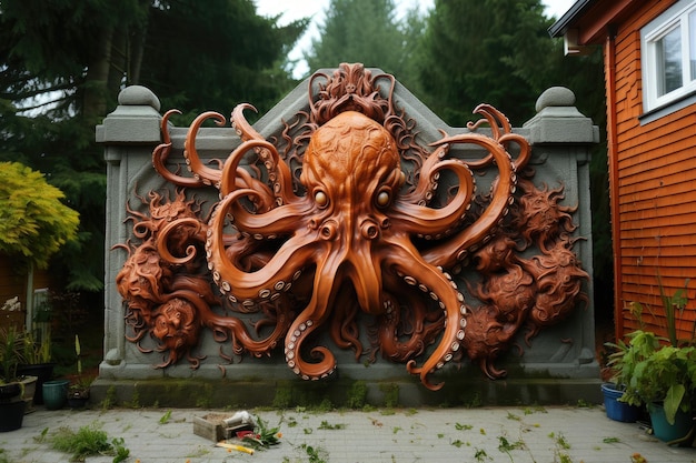 Roter Oktopus an der Wand