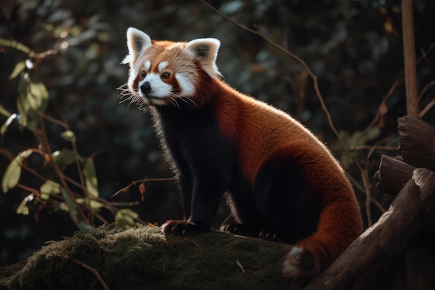 Roter Panda auf einem Felsen im Wald, der mit generativer KI-Technologie erstellt wurde