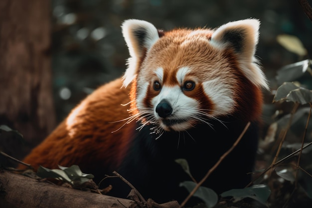 Roter Panda auf einem Zweig im Wald, der mit generativer KI-Technologie erstellt wurde