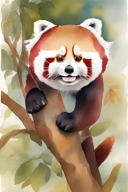 Foto roter panda im aquarellstil