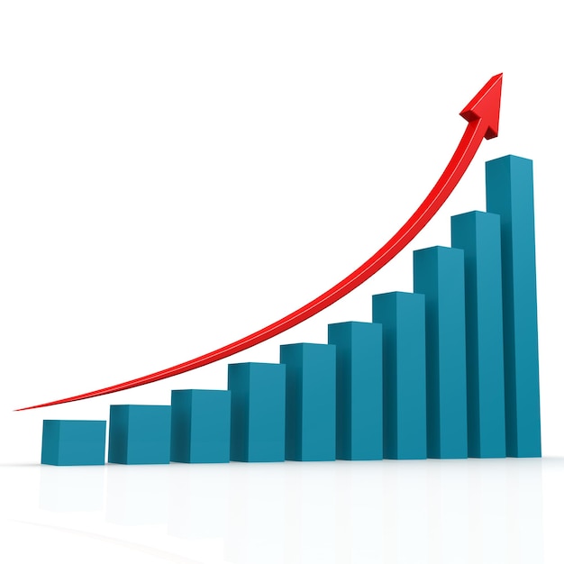 Foto roter pfeil auf blauem diagramm