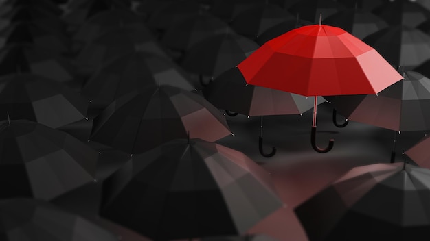 Roter Regenschirm für Führungskonzept
