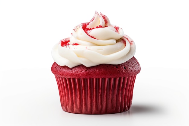Roter Samtbäckerei-Cup-Kuchen isoliert auf weißem Hintergrund