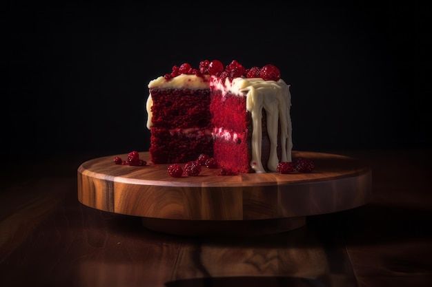 Roter Samtkuchen auf Holzbrett