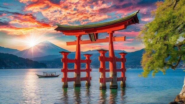 Roter Torii am Hakone-See in Japan