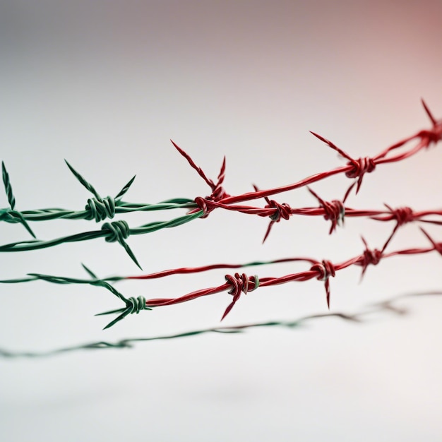 Foto roter und grüner stacheldrahtzaun auf weißem hintergrund